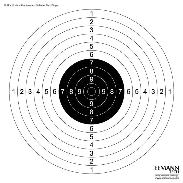 ISSF 25M Presisjon & 50M Pistol Skive 0.5M, 100 stk - Eemann Tech