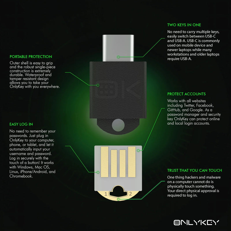 OnlyKey DUO - Dual USB - C and USB - A Security Key - OnlyKey