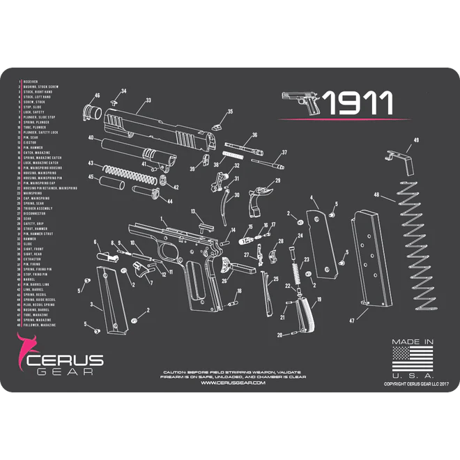 ProMat - 1911 Schematic Handgun Mat - Cerus Gear