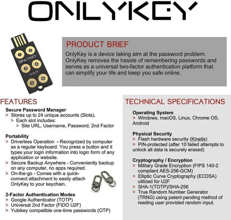 OnlyKey FIDO2 / U2F Security Key & Password Manager - OnlyKey